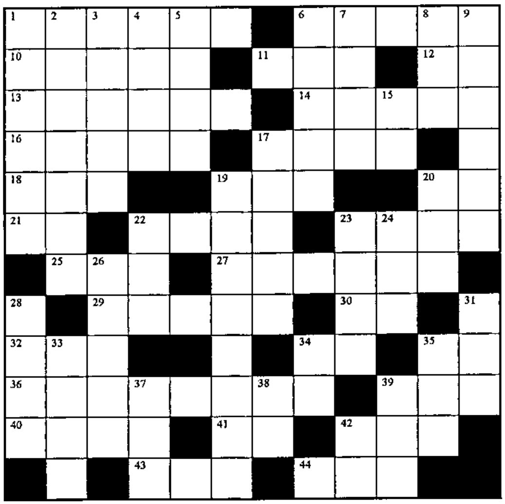 The empty 12 by 12 crossword grid, numbered 1 to 44