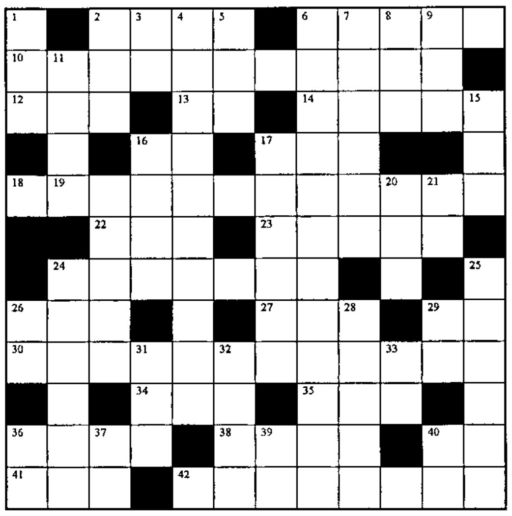 The empty 12 by 12 crossword grid, numbered 1 to 42
