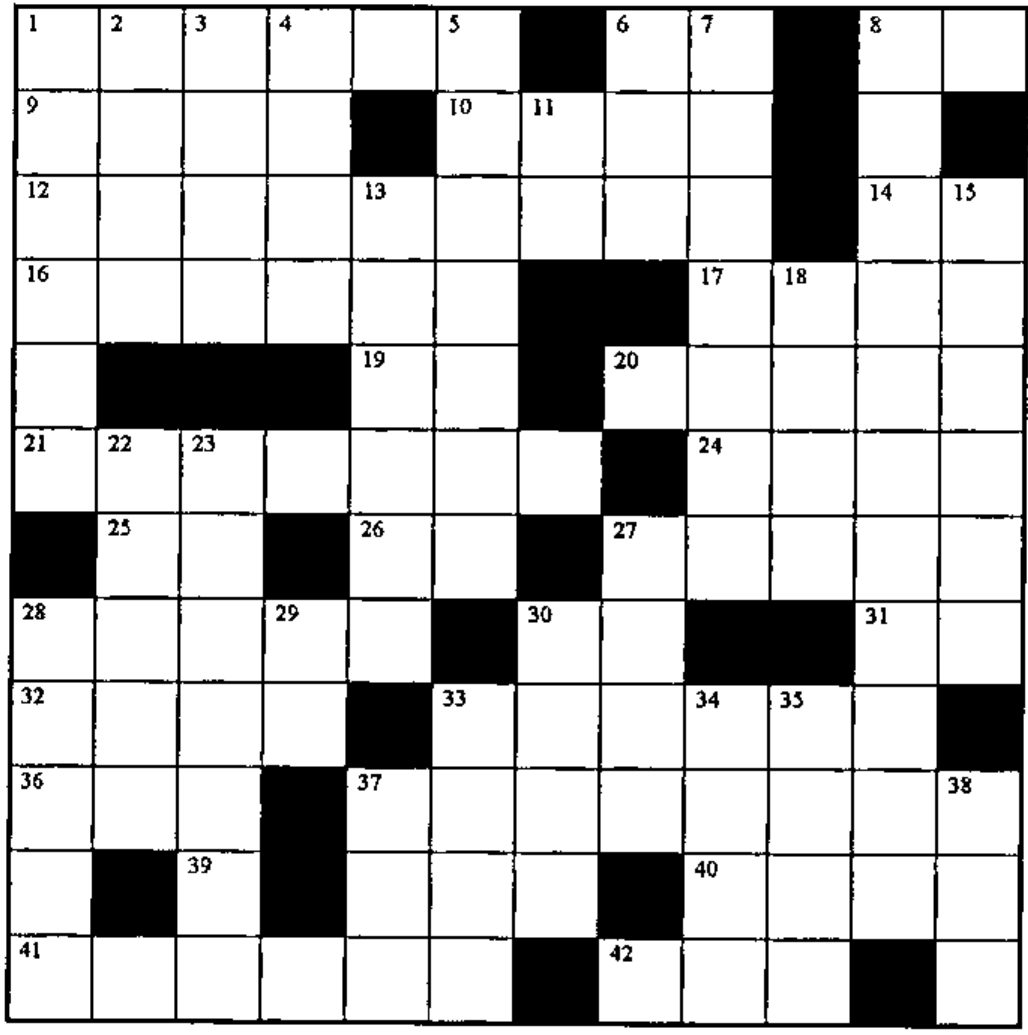 The empty 12 by 12 crossword grid, numbered 1 to 42