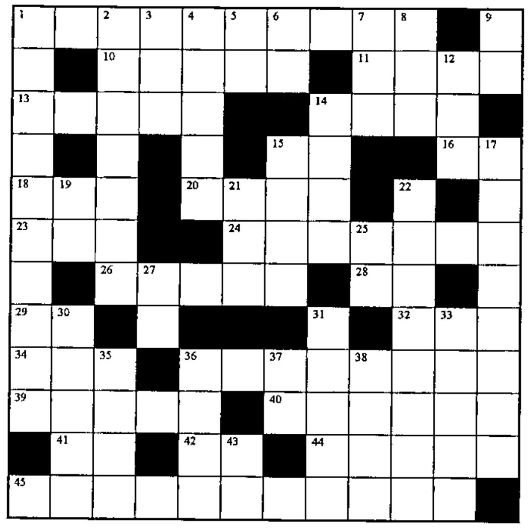 The empty 12 by 12 crossword grid, numbered 1 to 45