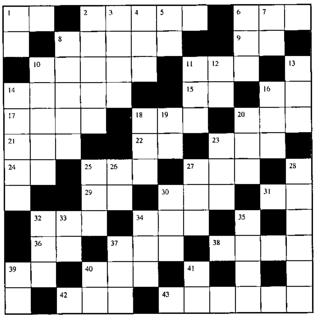 The empty 12 by 12 crossword grid, numbered 1 to 43