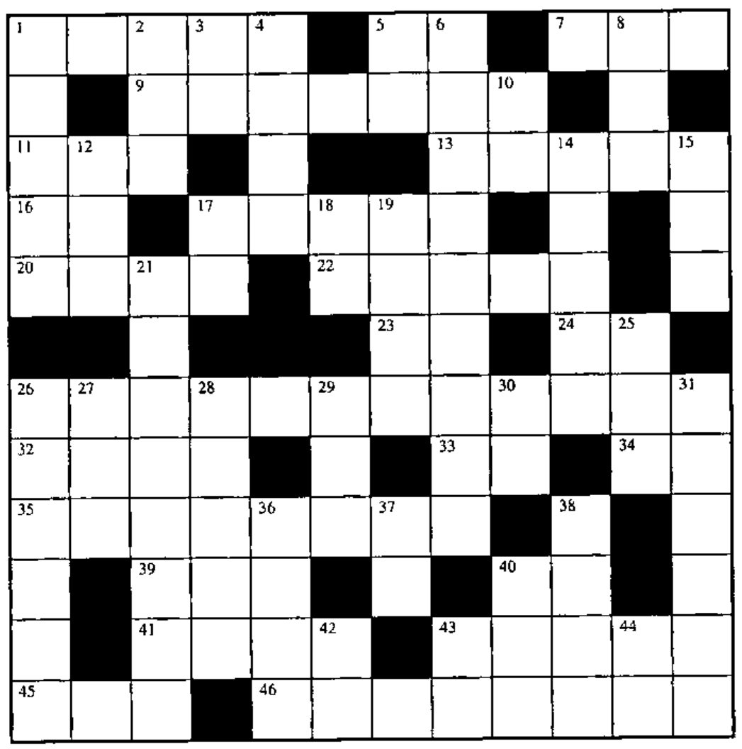 The empty 12 by 12 crossword grid, numbered 1 to 46