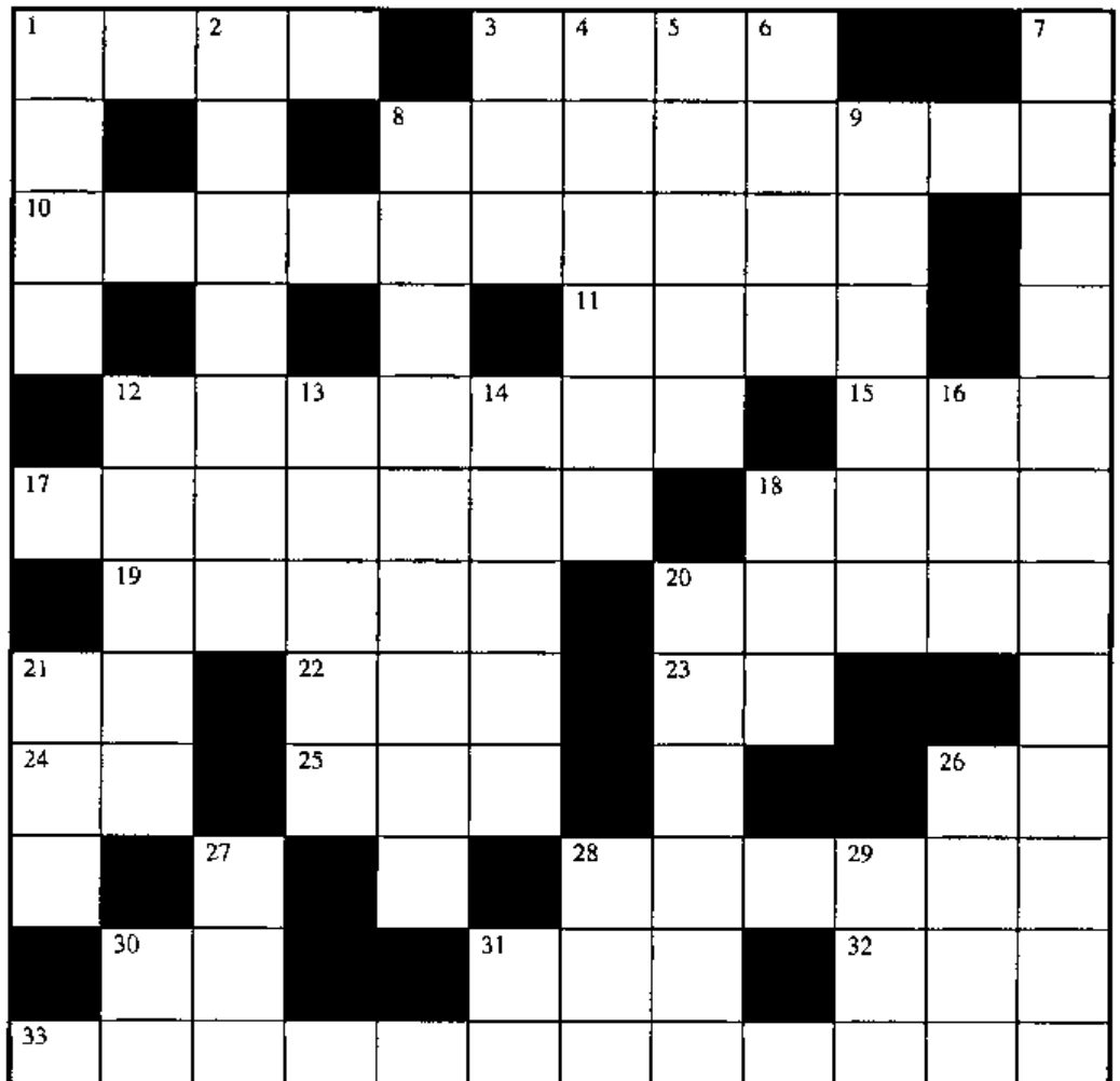 The empty 12 by 12 crossword grid, numbered 1 to 33