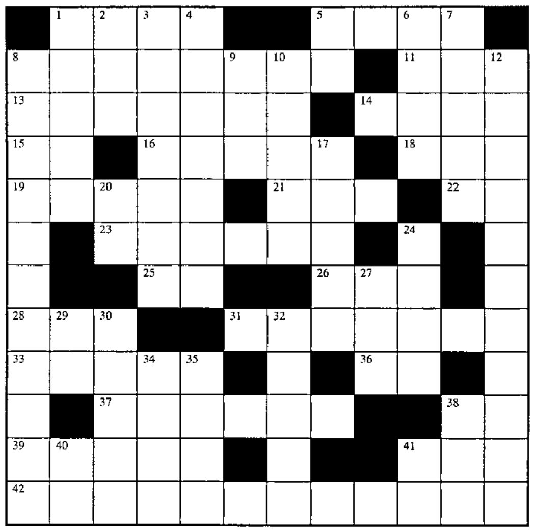 The empty 12 by 12 crossword grid, numbered 1 to 42