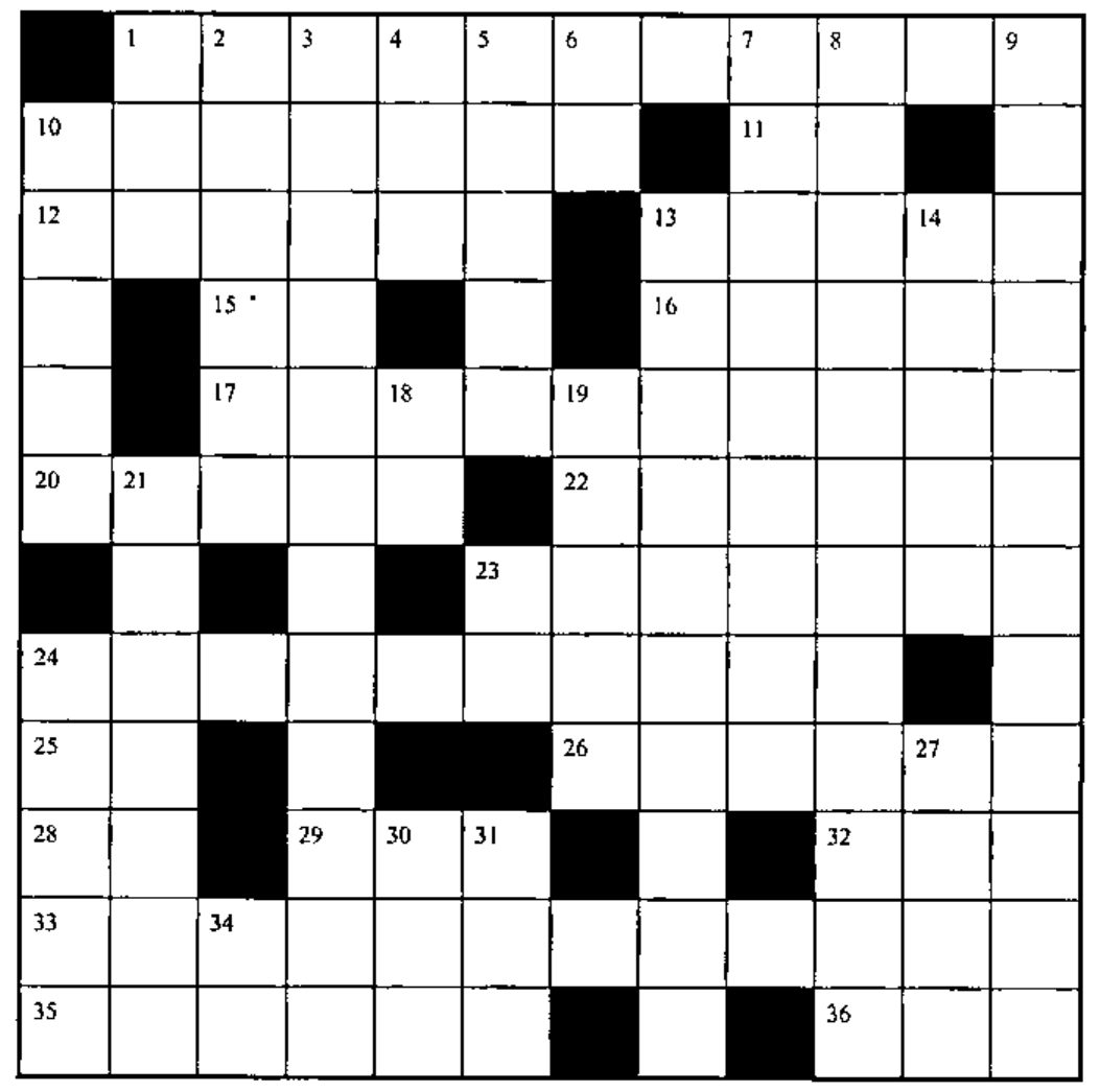 The empty 12 by 12 crossword grid, numbered 1 to 36