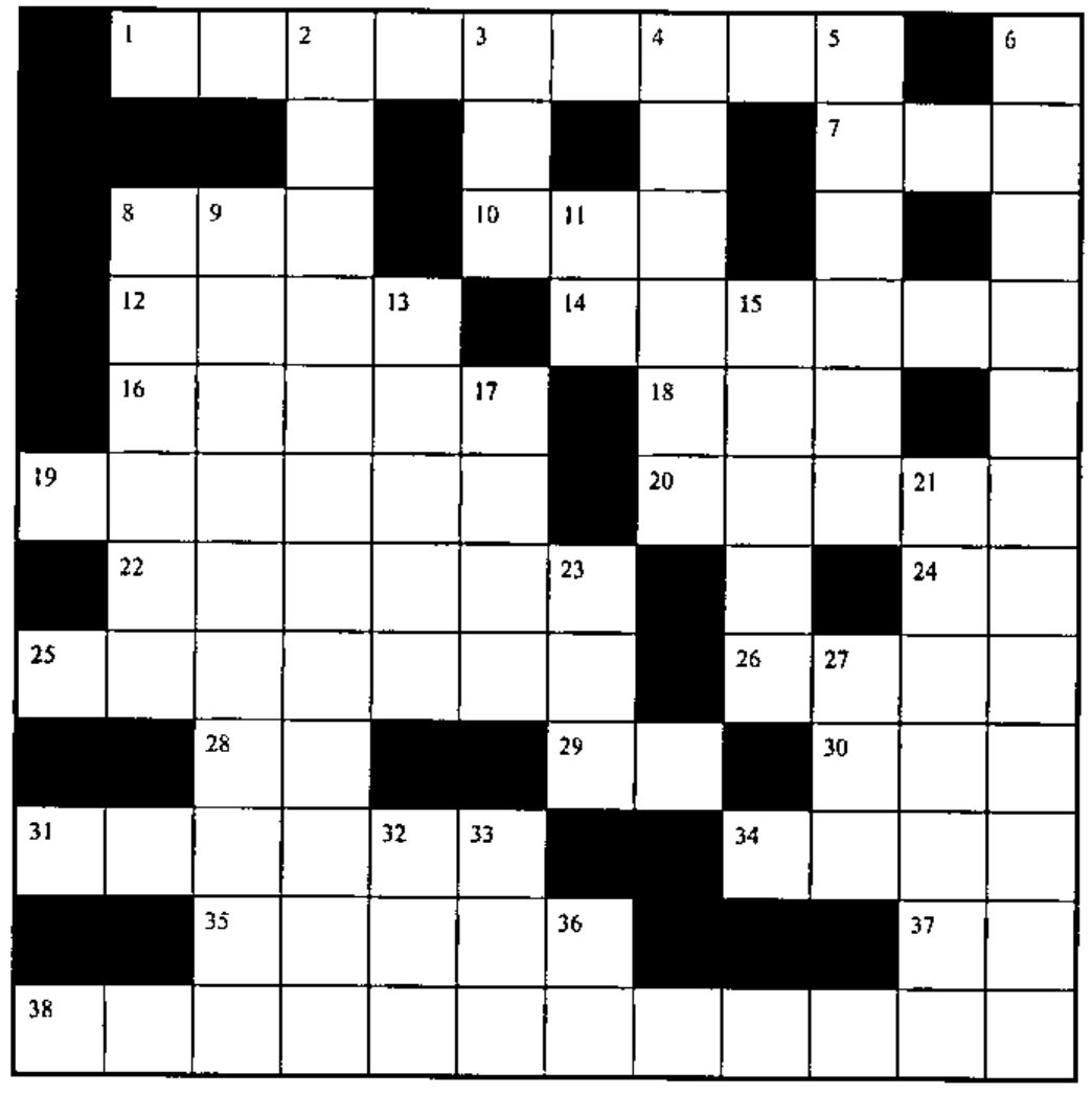 The empty 12 by 12 crossword grid, numbered 1 to 38