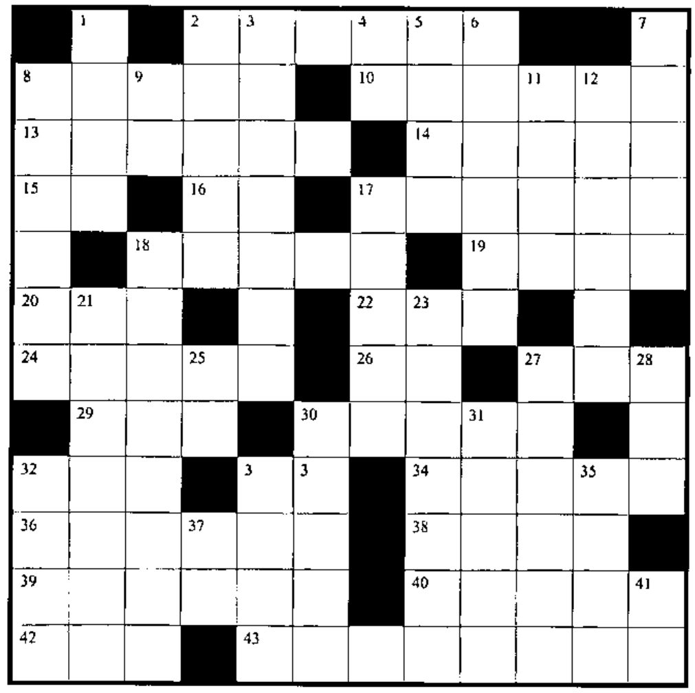 The empty 12 by 12 crossword grid, numbered 1 to 43