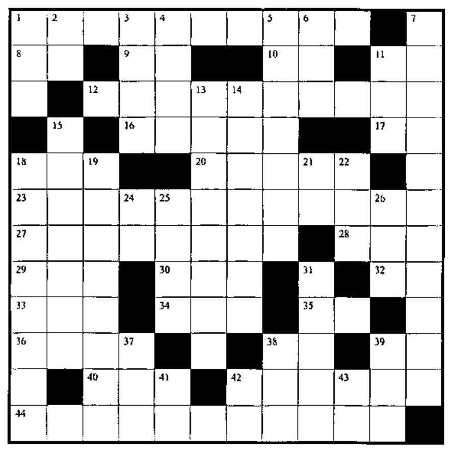 The empty 12 by 12 crossword grid, numbered 1 to 44