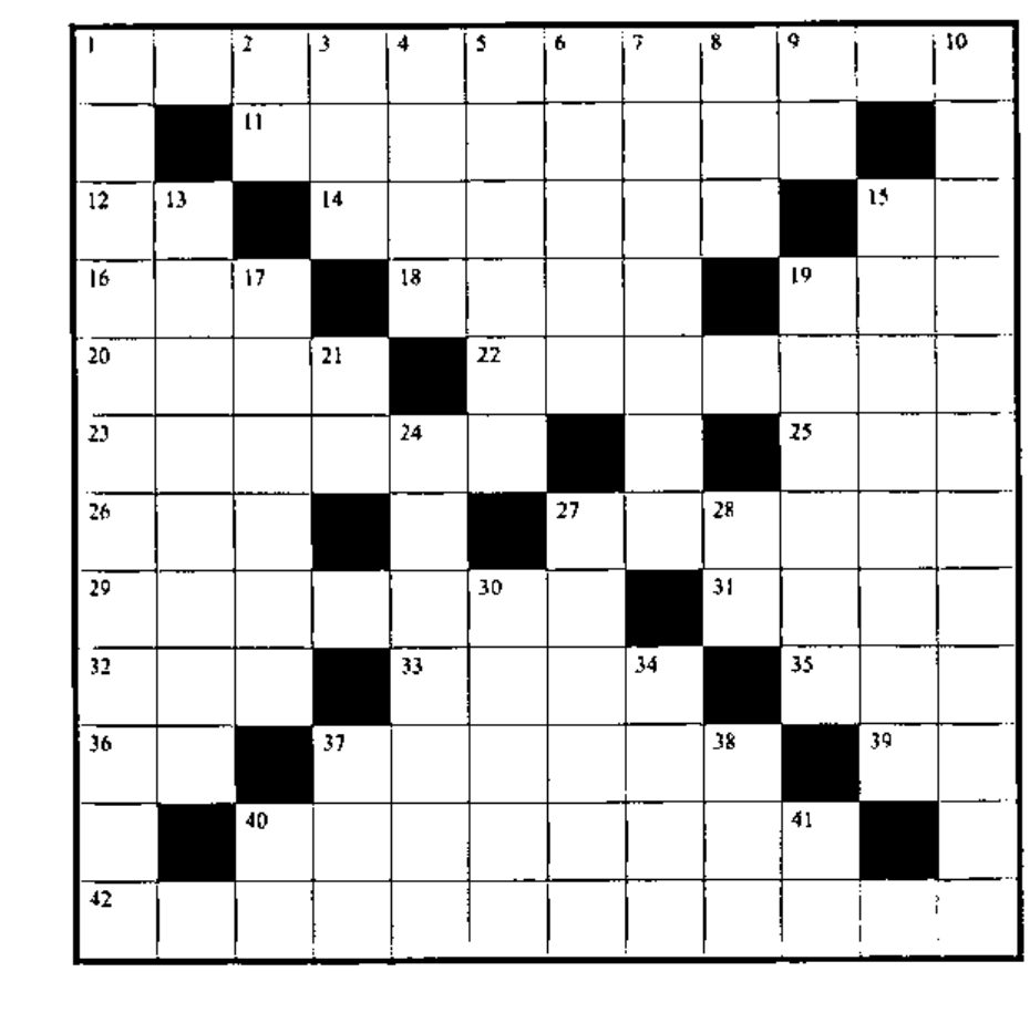 The empty 12 by 12 crossword grid, numbered 1 to 42