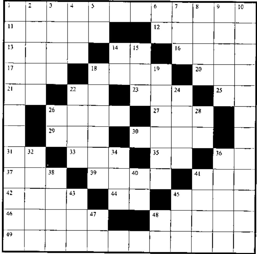 The empty 12 by 12 crossword grid, numbered 1 to 49
