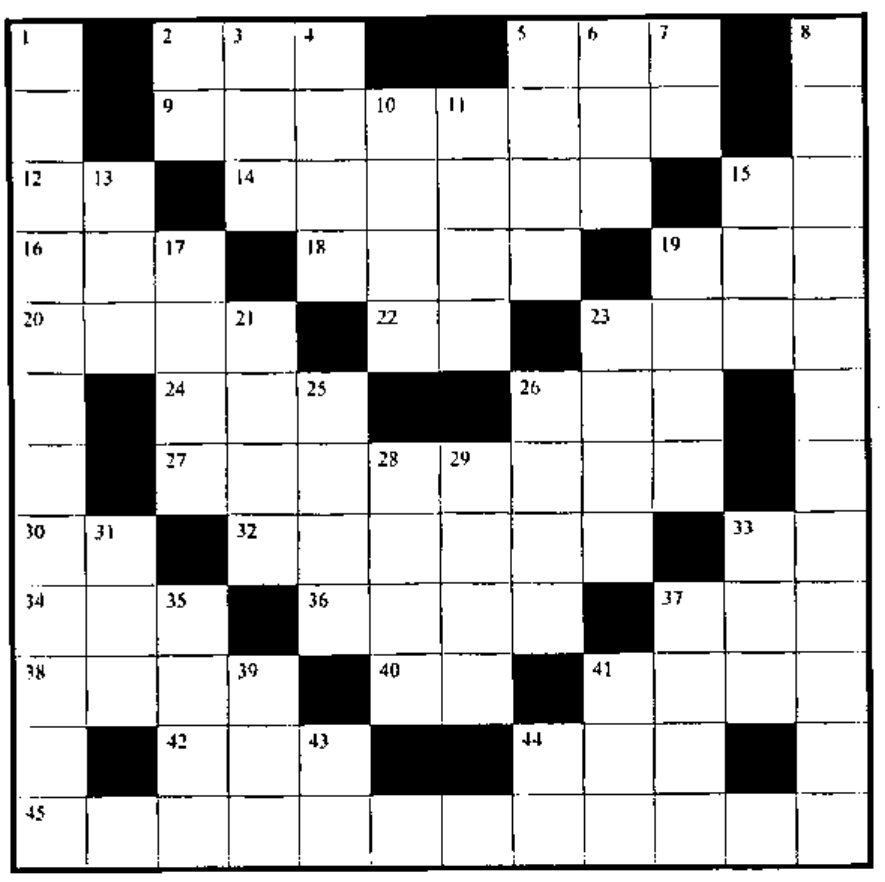 The empty 12 by 12 crossword grid, numbered 1 to 45
