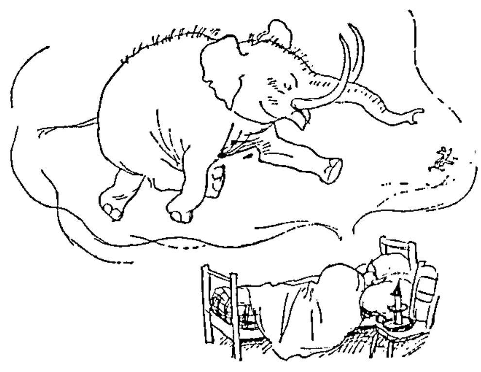 A Heffalump dreamt of above a sleeping figure in bed (illustration by E.H. Shepard)