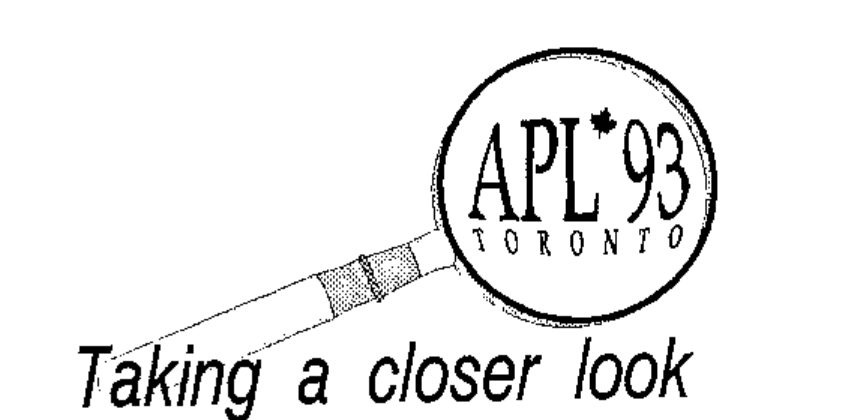 The APL93 Toronto logo: a magnifying glass, “Taking a closer look”